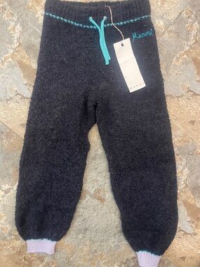 Marni Black Fuzzy Knit Joggers with Turquoise Drawstring and Lavender Cuffs